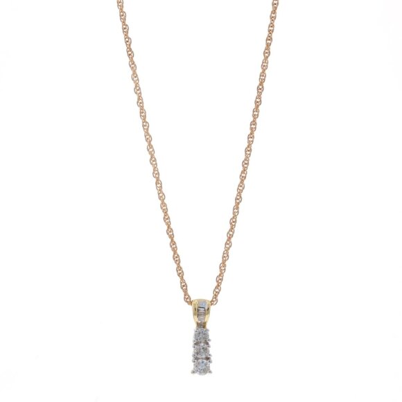 Yellow Gold Diamond Journey Pendant Necklace 18" -10k Baguette & Rnd .45ctw Love